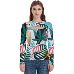 Abstract Seamless Pattern With Tropical Leaves Women s Cut Out Long Sleeve T-shirt by Hannah976