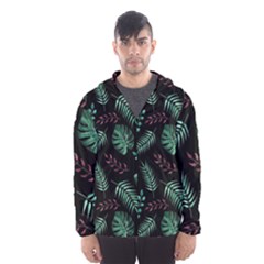 Tropical Leaves Pattern Men s Hooded Windbreaker