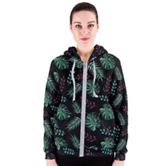 Tropical Leaves Pattern Women s Zipper Hoodie