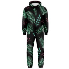 Tropical Leaves Pattern Hooded Jumpsuit (men)