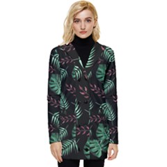 Tropical Leaves Pattern Button Up Hooded Coat  by Hannah976