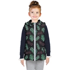 Tropical Leaves Pattern Kids  Hooded Puffer Vest