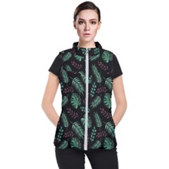 Tropical Leaves Pattern Women s Puffer Vest