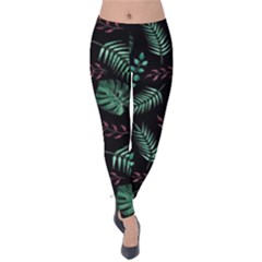 Tropical Leaves Pattern Velvet Leggings