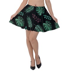 Tropical Leaves Pattern Velvet Skater Skirt