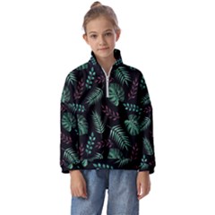 Tropical Leaves Pattern Kids  Half Zip Hoodie