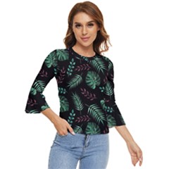 Tropical Leaves Pattern Bell Sleeve Top