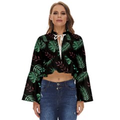 Tropical Leaves Pattern Boho Long Bell Sleeve Top