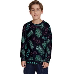 Tropical Leaves Pattern Kids  Crewneck Sweatshirt