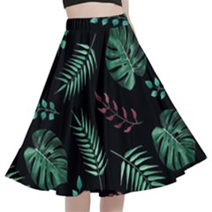 Tropical Leaves Pattern A-line Full Circle Midi Skirt With Pocket