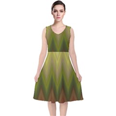 Zig Zag Chevron Classic Pattern V-neck Midi Sleeveless Dress  by Apen