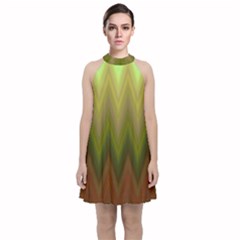 Zig Zag Chevron Classic Pattern Velvet Halter Neckline Dress 