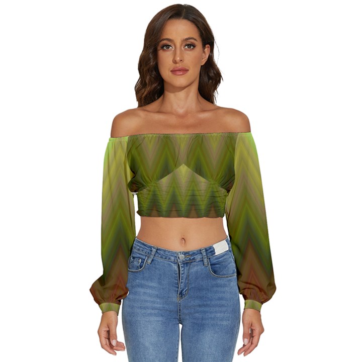 Zig Zag Chevron Classic Pattern Long Sleeve Crinkled Weave Crop Top