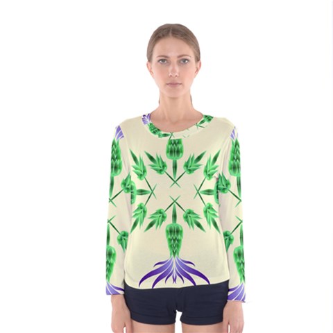 Thistle Flower Purple Thorny Flora Women s Long Sleeve T-shirt by Bajindul