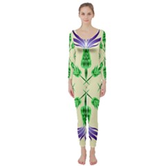 Thistle Flower Purple Thorny Flora Long Sleeve Catsuit by Bajindul