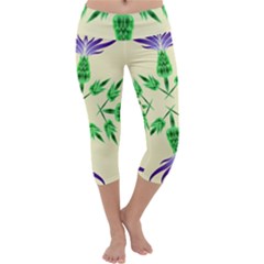 Thistle Flower Purple Thorny Flora Capri Yoga Leggings by Bajindul