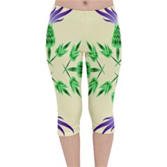 Thistle Flower Purple Thorny Flora Velvet Capri Leggings  by Bajindul