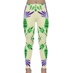 Thistle Flower Purple Thorny Flora Lightweight Velour Classic Yoga Leggings by Bajindul