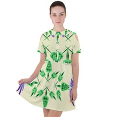 Thistle Flower Purple Thorny Flora Short Sleeve Shoulder Cut Out Dress  by Bajindul