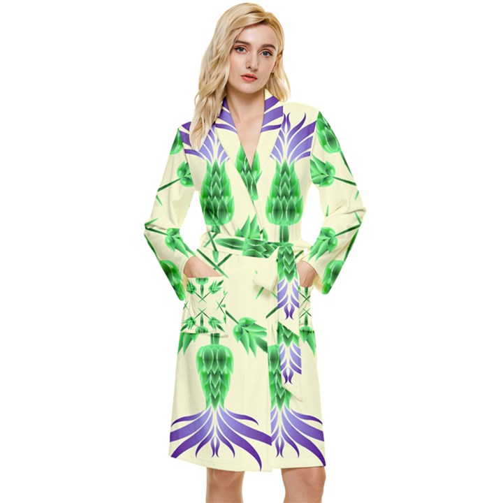 Thistle Flower Purple Thorny Flora Long Sleeve Velvet Robe