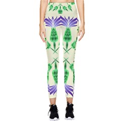 Thistle Flower Purple Thorny Flora Pocket Leggings  by Bajindul