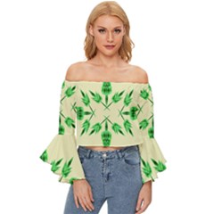 Thistle Flower Purple Thorny Flora Off Shoulder Flutter Bell Sleeve Top