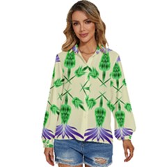 Thistle Flower Purple Thorny Flora Women s Long Sleeve Button Up Shirt