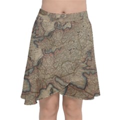 Old Vintage Classic Map Of Europe Chiffon Wrap Front Skirt by Paksenen