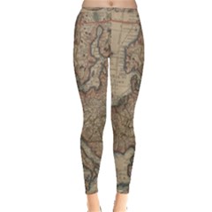 Old Vintage Classic Map Of Europe Inside Out Leggings by Paksenen