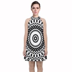 Circular Concentric Radial Symmetry Abstract Velvet Halter Neckline Dress 