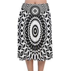 Circular Concentric Radial Symmetry Abstract Velvet Flared Midi Skirt