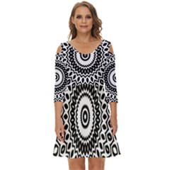 Circular Concentric Radial Symmetry Abstract Shoulder Cut Out Zip Up Dress by Proyonanggan