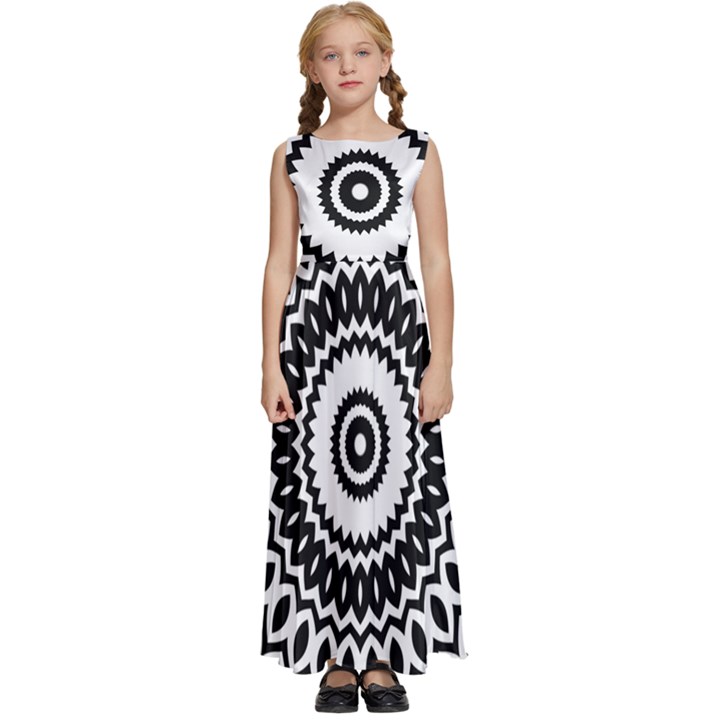 Circular Concentric Radial Symmetry Abstract Kids  Satin Sleeveless Maxi Dress