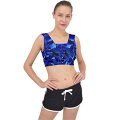 Blue Roses Flowers Plant Romance Blossom Bloom Nature Flora Petals V-back Sports Bra by Proyonanggan