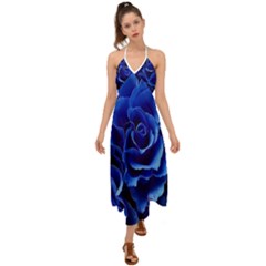 Blue Roses Flowers Plant Romance Blossom Bloom Nature Flora Petals Halter Tie Back Dress  by Proyonanggan