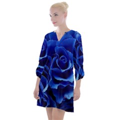 Blue Roses Flowers Plant Romance Blossom Bloom Nature Flora Petals Open Neck Shift Dress