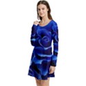 Blue Roses Flowers Plant Romance Blossom Bloom Nature Flora Petals Long Sleeve Velour Skater Dress View2