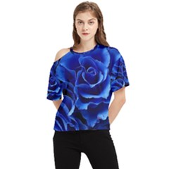 Blue Roses Flowers Plant Romance Blossom Bloom Nature Flora Petals One Shoulder Cut Out T-shirt by Proyonanggan