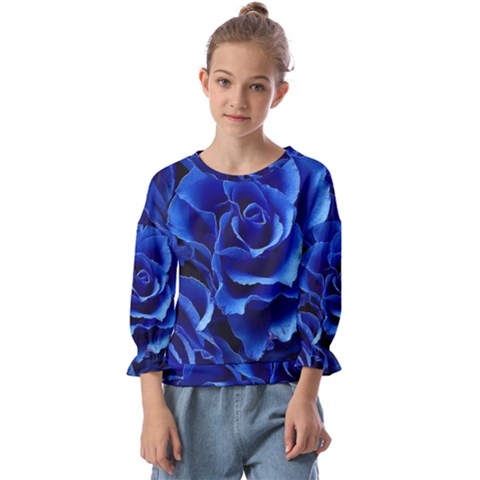 Blue Roses Flowers Plant Romance Blossom Bloom Nature Flora Petals Kids  Cuff Sleeve Top by Proyonanggan