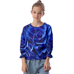 Blue Roses Flowers Plant Romance Blossom Bloom Nature Flora Petals Kids  Cuff Sleeve Top