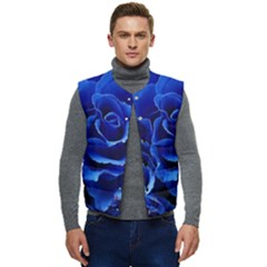 Blue Roses Flowers Plant Romance Blossom Bloom Nature Flora Petals Men s Button Up Puffer Vest	 by Proyonanggan