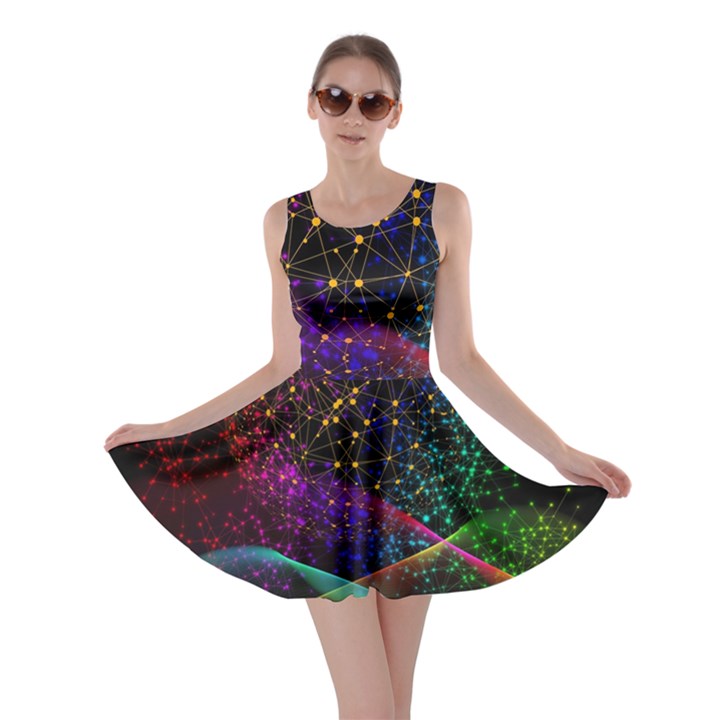 Particles Waves Line Multicoloured Skater Dress