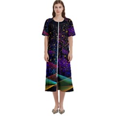 Particles Waves Line Multicoloured Women s Cotton Short Sleeve Nightgown by Proyonanggan