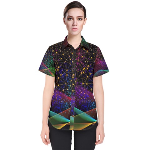 Particles Waves Line Multicoloured Women s Short Sleeve Shirt by Proyonanggan