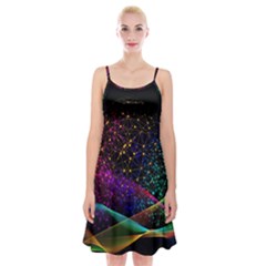 Particles Waves Line Multicoloured Spaghetti Strap Velvet Dress