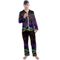 Particles Waves Line Multicoloured Men s Long Sleeve Satin Pajamas Set by Proyonanggan