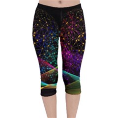 Particles Waves Line Multicoloured Velvet Capri Leggings  by Proyonanggan