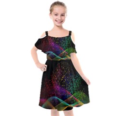 Particles Waves Line Multicoloured Kids  Cut Out Shoulders Chiffon Dress by Proyonanggan