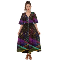 Particles Waves Line Multicoloured Kimono Sleeve Boho Dress by Proyonanggan