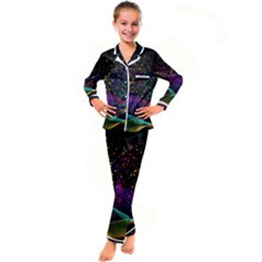 Particles Waves Line Multicoloured Kids  Satin Long Sleeve Pajamas Set by Proyonanggan